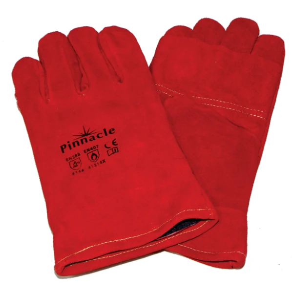 Red heat resistant welding glove wrost length